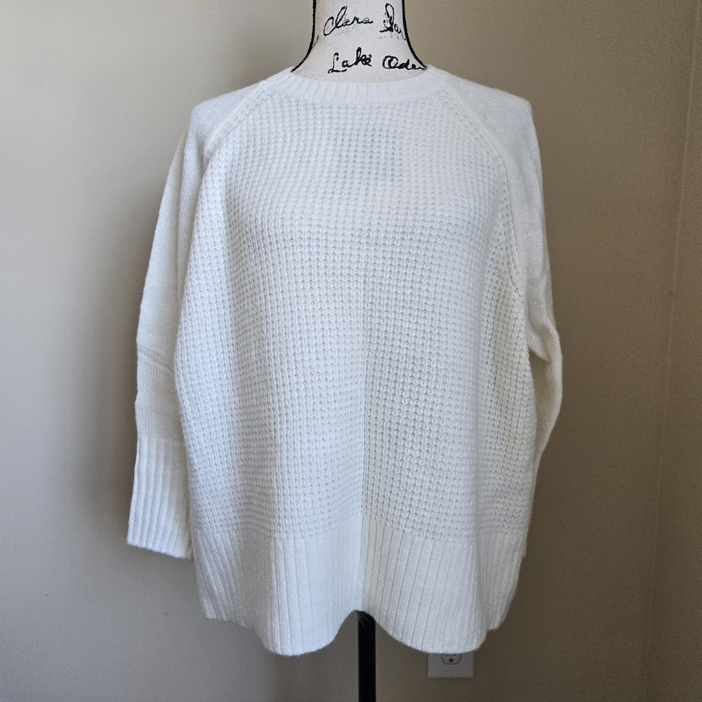 Loft Wool Blend Sweater Womens S White Waffle Knit Quiet Luxury Pullover